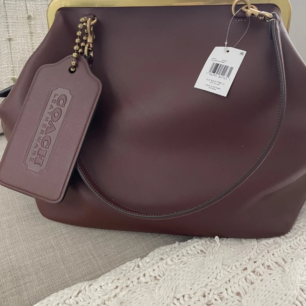 Coach Brown Leather Kiss-Lock Frame Satchel with Gold Hardware - Picture 11 of 11